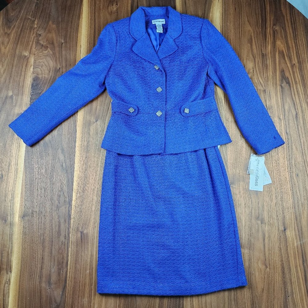1990s Perceptions Blue Tweed Skirt Suit